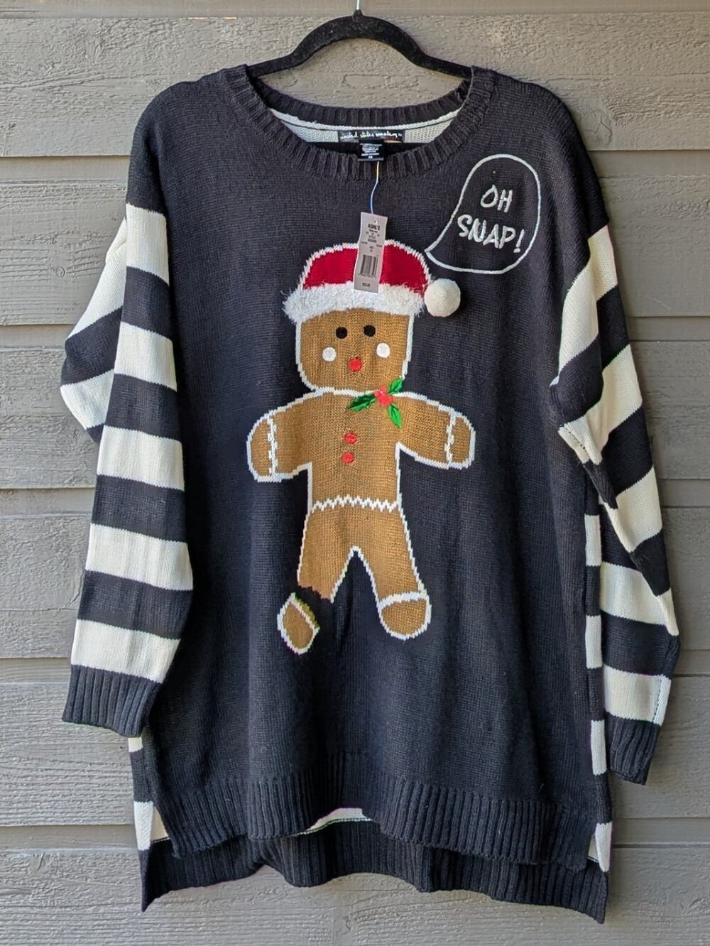 NWT United States Sweaters Holiday Christmas Gingerbread Man On Snap Sweater 1X